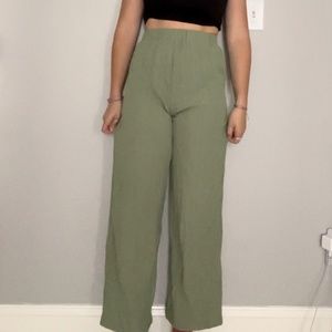 Textured Green Straight Leg pants